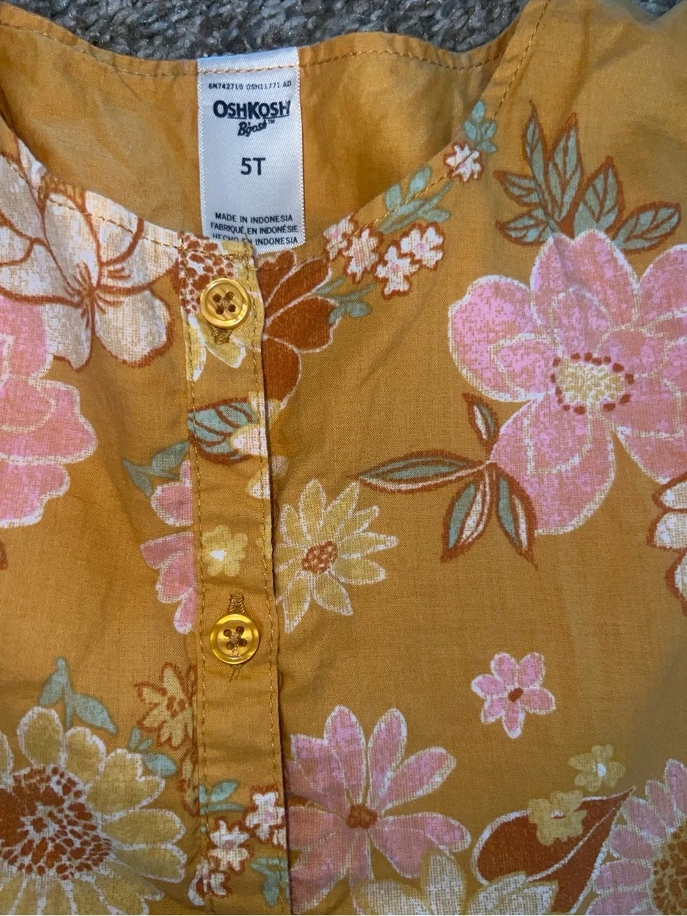 OshKosh B'gosh Mustard Floral Tie-Sleeve Dress 5T